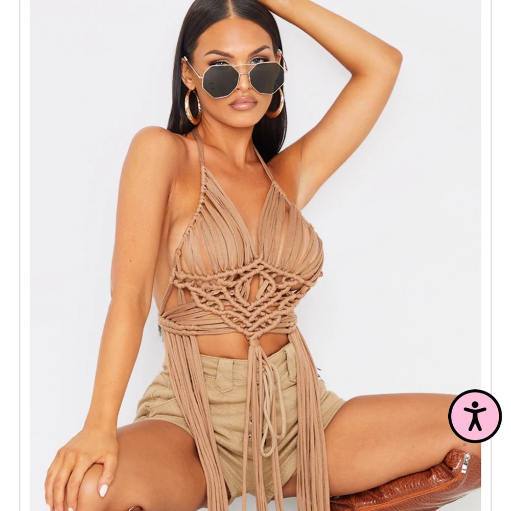 Tan Macrame Tie Bralet